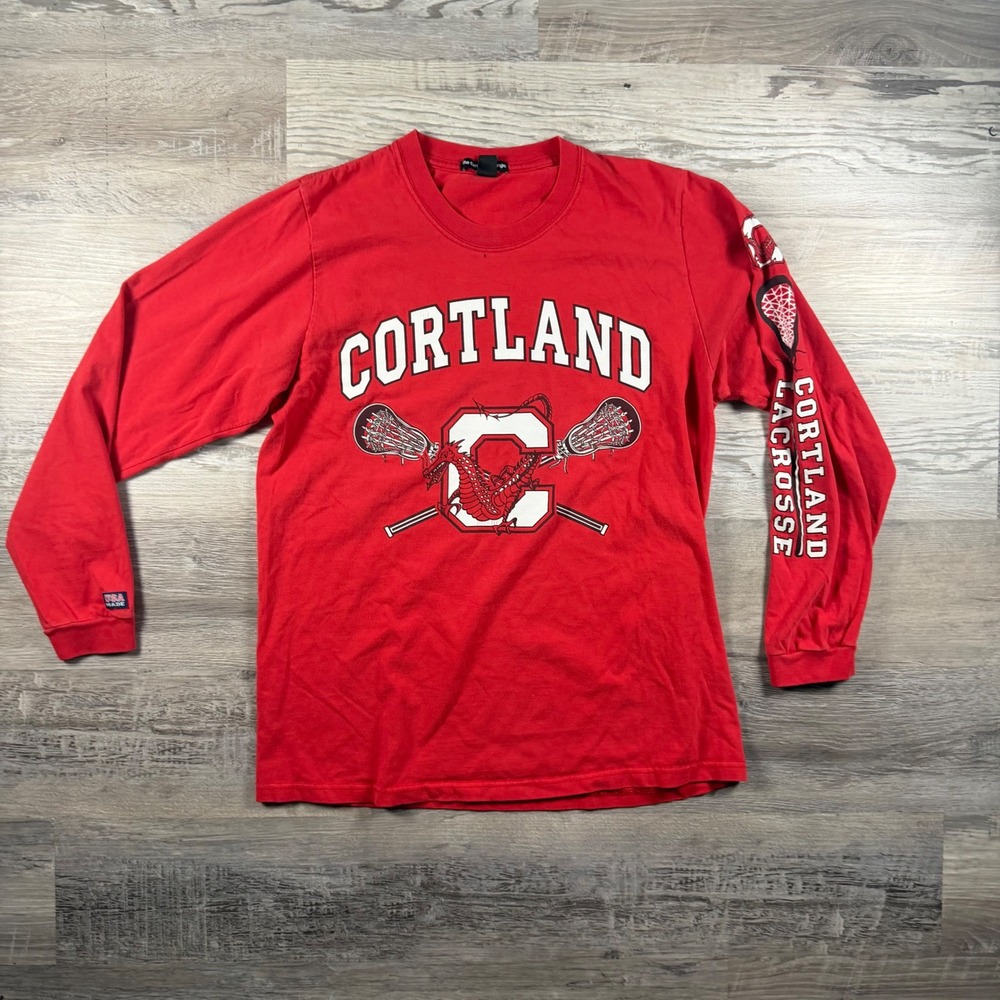 The Cotton Exchange Cortland Lacrosse Red Dragons Long Sleeve Shirt Mens Medium